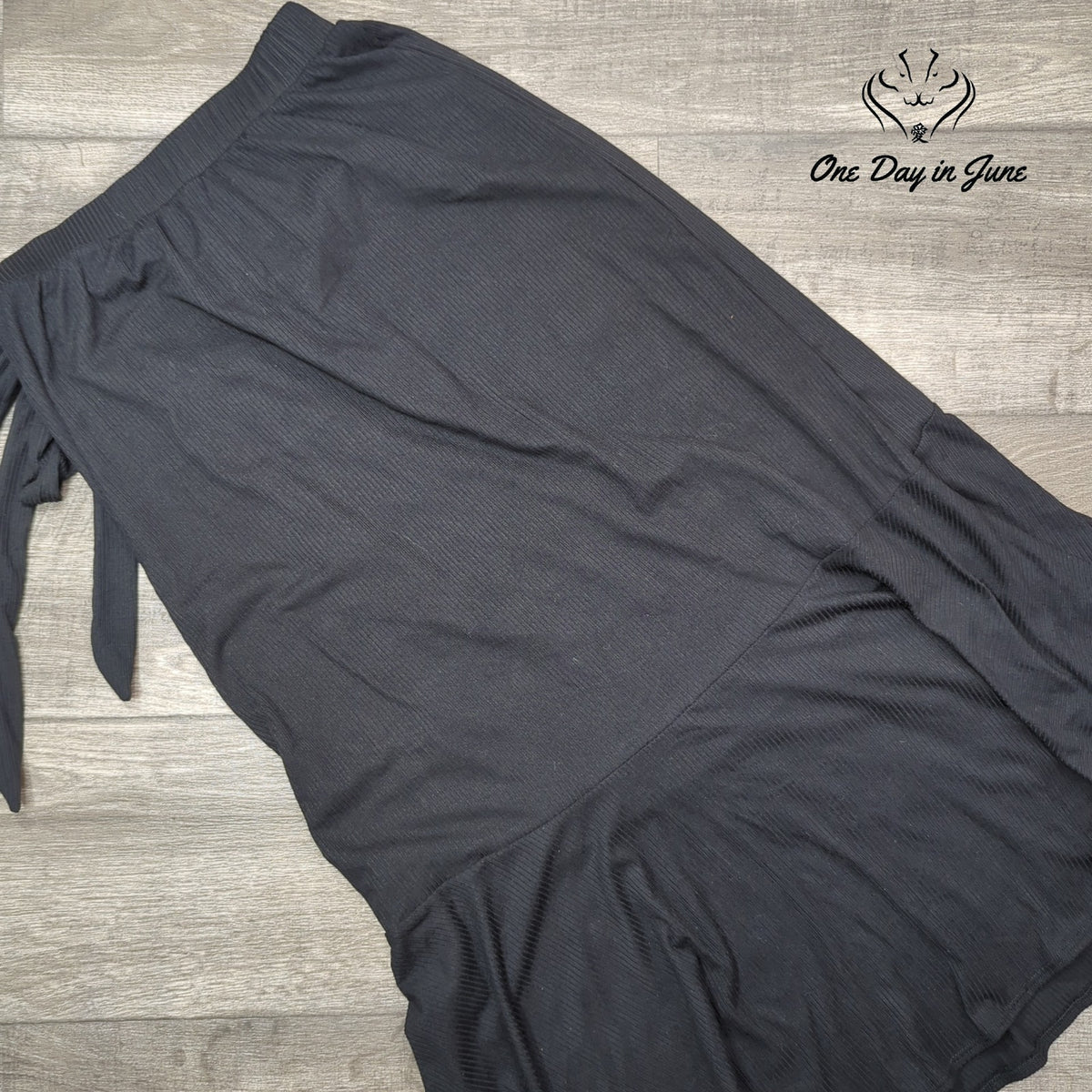 Go Couture Ribbed Tulip High Low Midi Skirt Black Pull On Size S