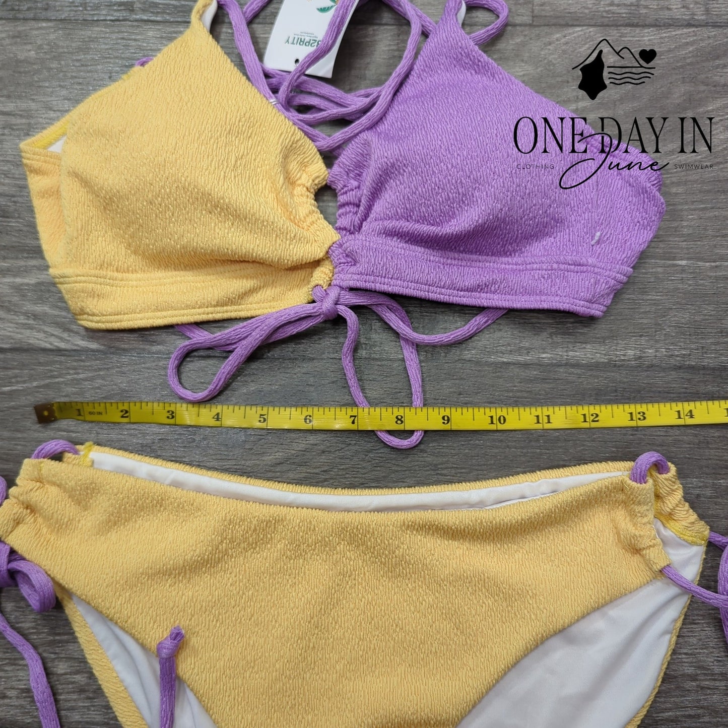 B2Prity Textured Tie Side Tie Back Keyhole Bikini Swimsuit Size M