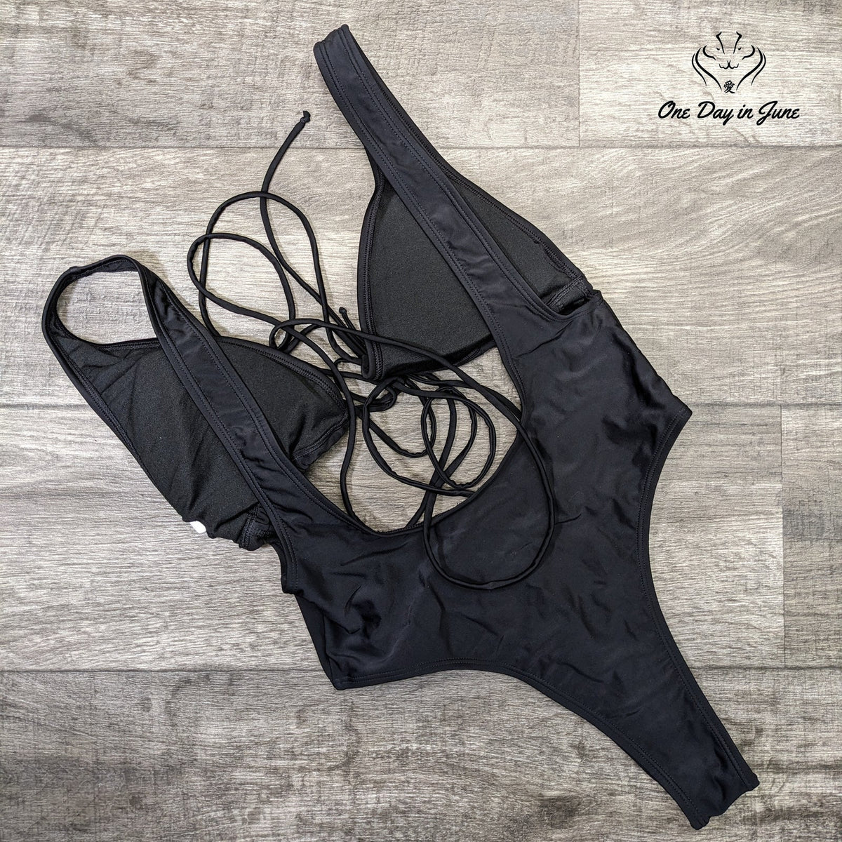 Sovoyontee Black Cutout One Piece Swimsuit Strappy Wrap Monokini Size M