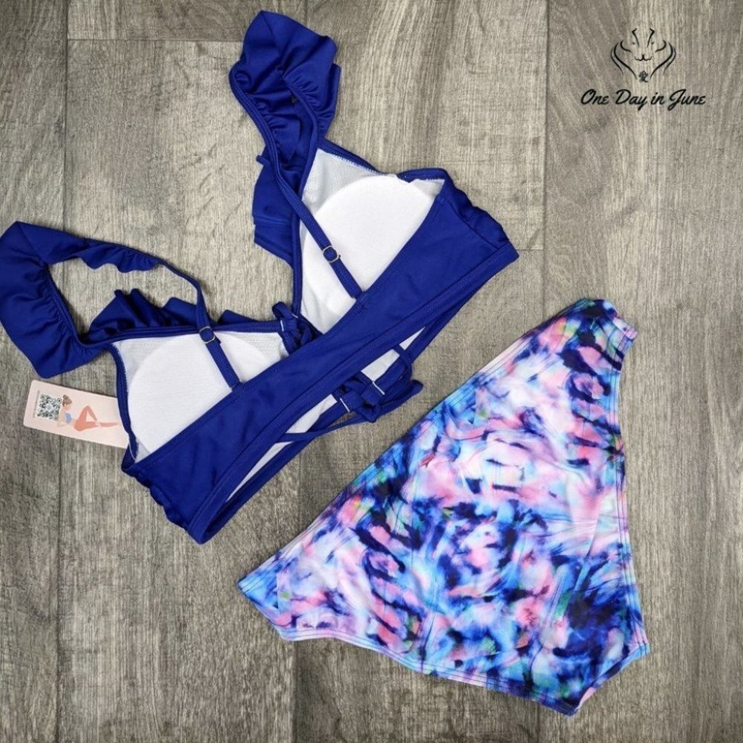 Charmleaks Lace Up Front Ruffle Bikini Swimsuit Size L