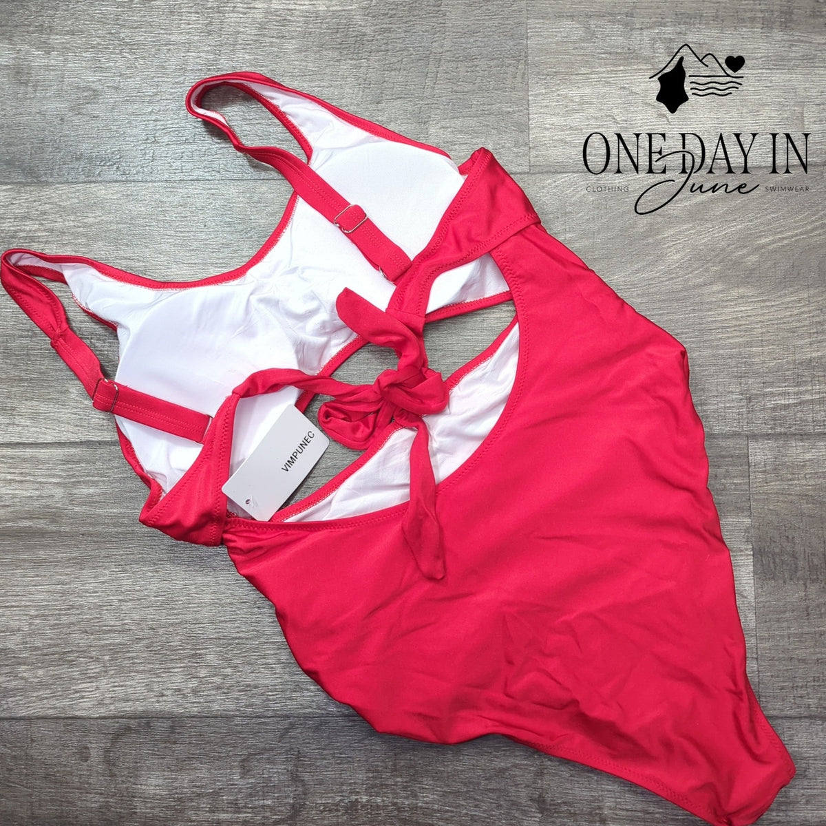 Vimpunec Cut Out Tie Back One Piece Swimsuit Red NWT Size L