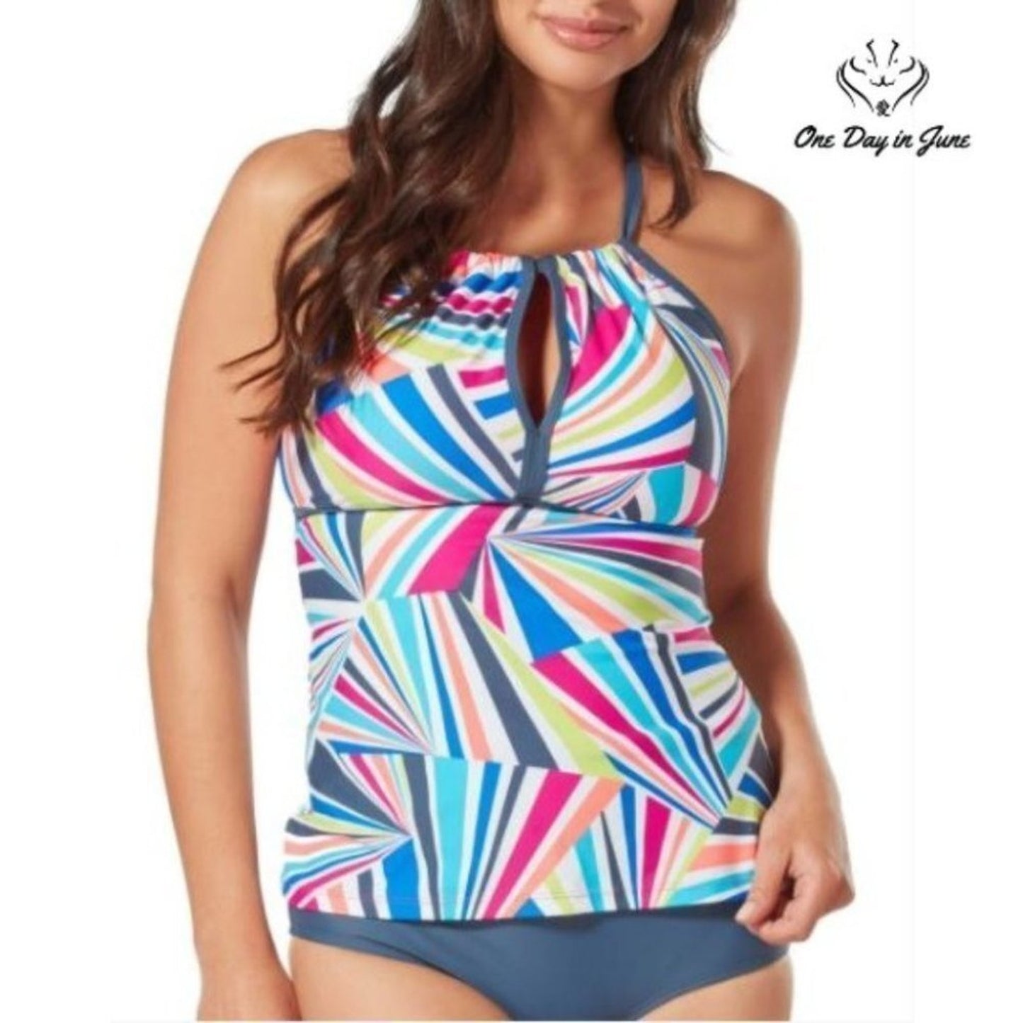 Free Country Prism Stripe Versatile Tankini Top Size S