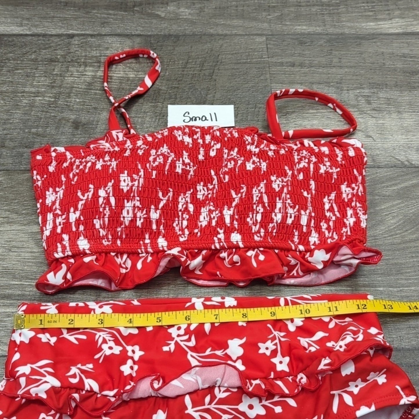 Moshengqi Bandeau Smocked Bikini Swimsuit Size S
