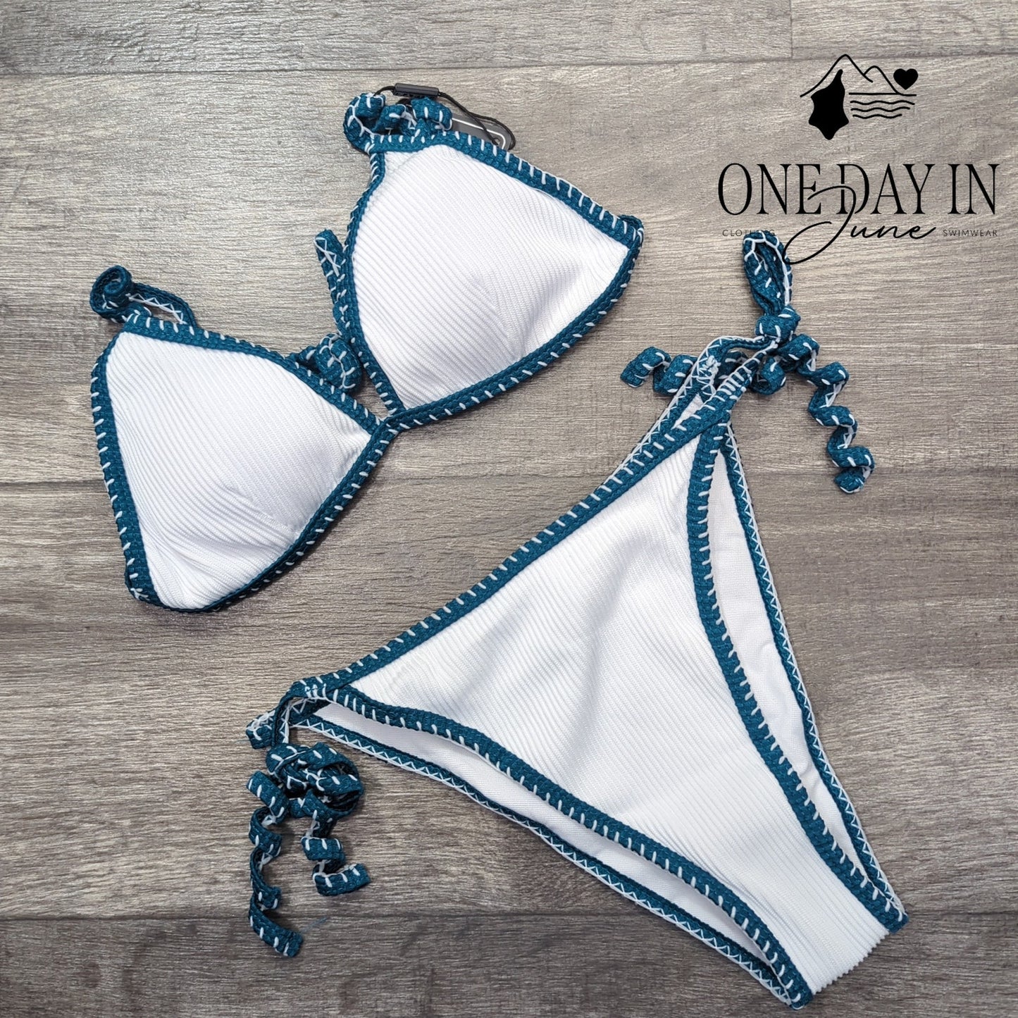 Zaful Textured Triangle Tie Side Bikini Swimsuit Size S