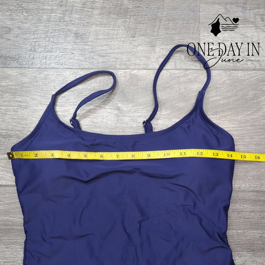 Adisputent Moderate One Piece Swimsuit Navy Blue Scoop Neck Size M