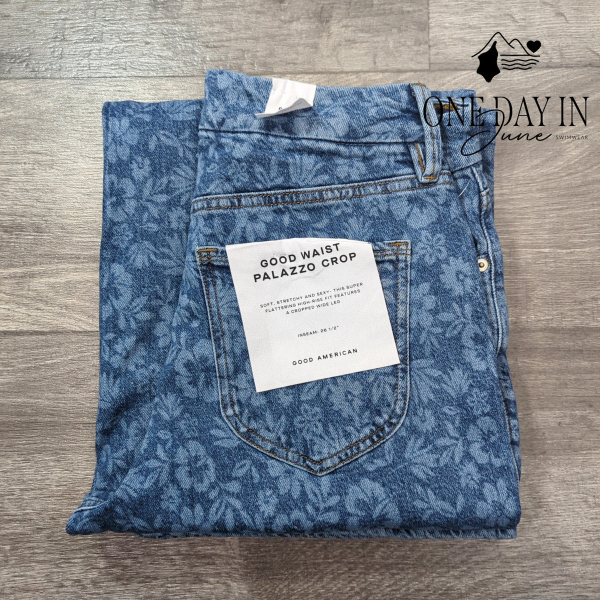 Good American Good Waist Palazzo Crop Jeans Floral Hibiscus Bloom NWT Size 8