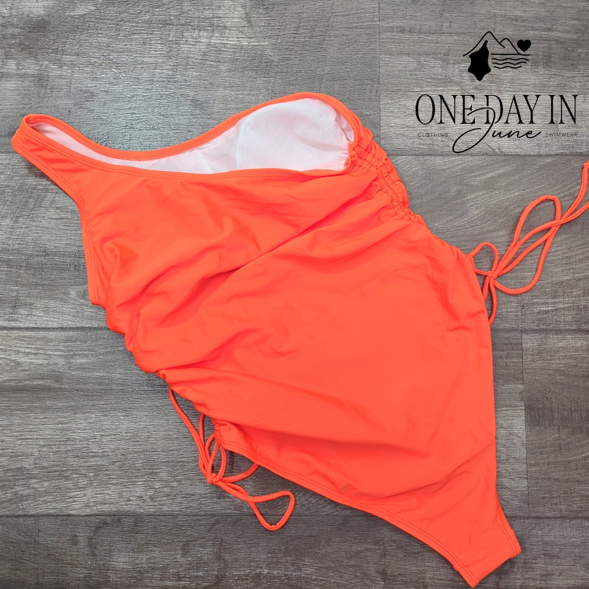 Adisputent One Shoulder Ruched One Piece Swimsuit Neon Coral Size XL