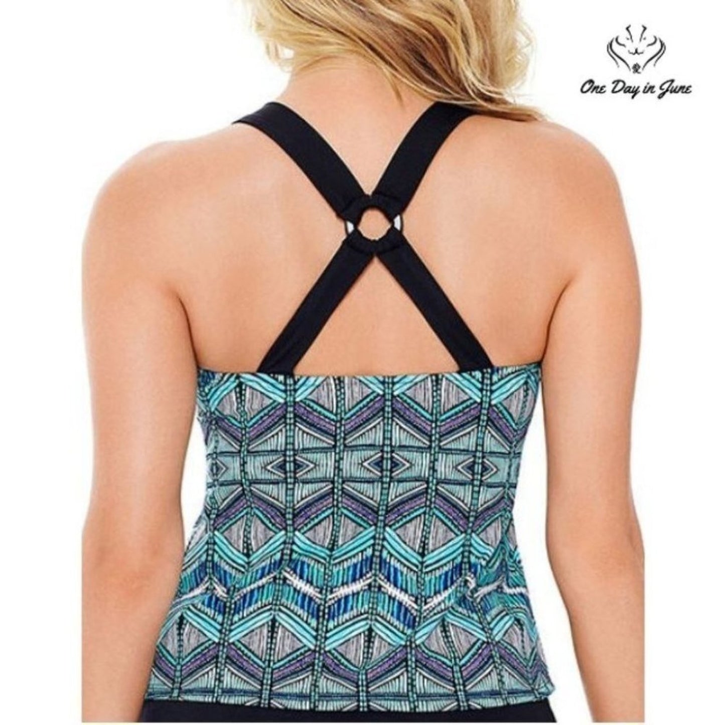 St. John's Bay Geo Linear Tankini Top Size 8