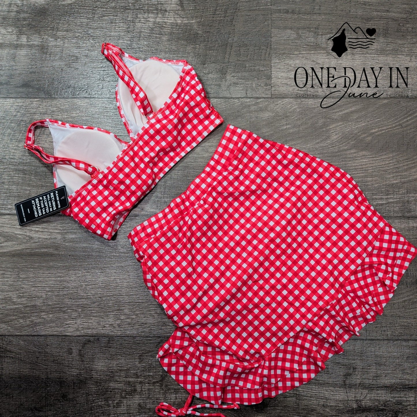 Blooming Jelly Red Gingham Skirted Bikini Swimsuit Size XS