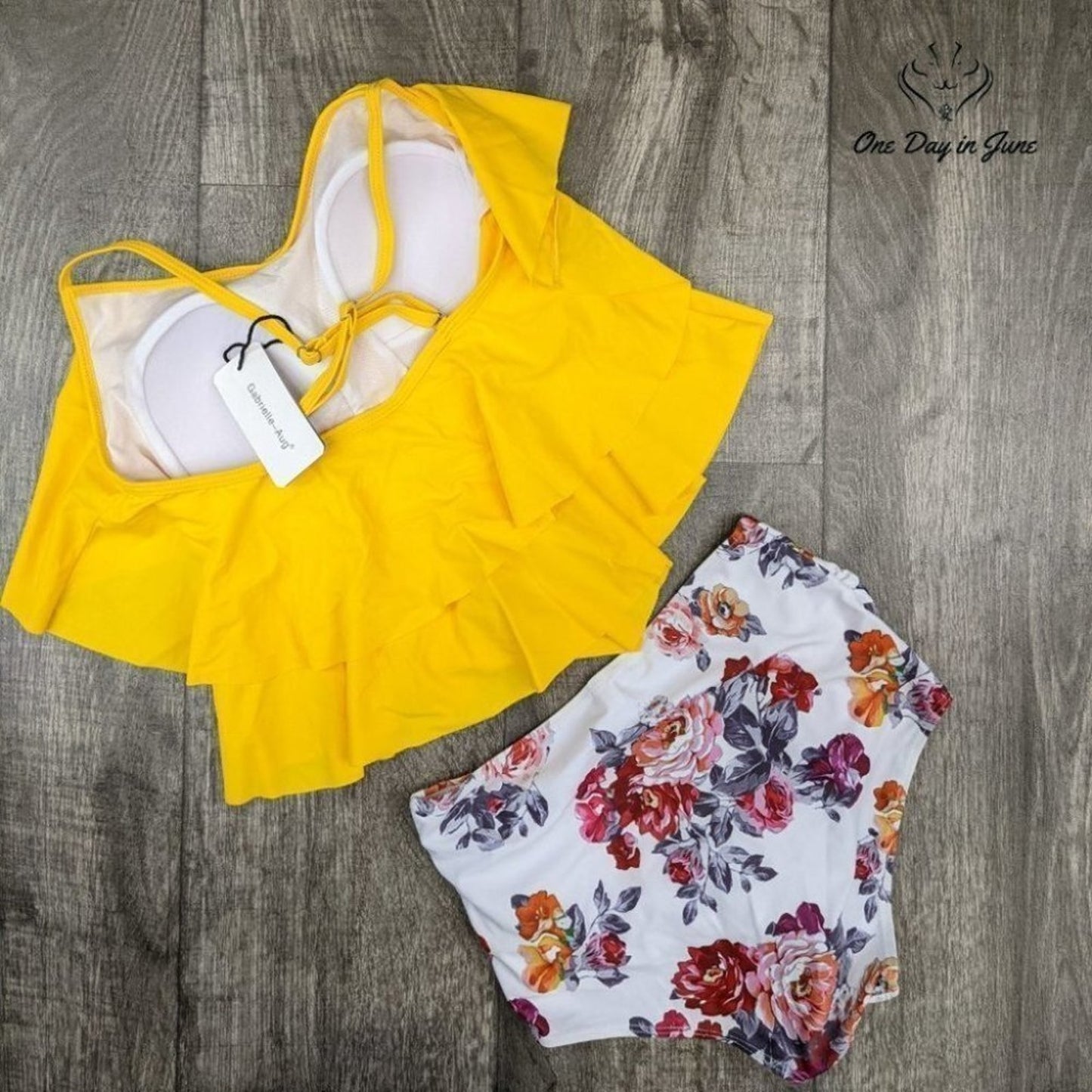 Gabrielle-Aug High Waist Ruffle Tankini Swimsuit Size 6