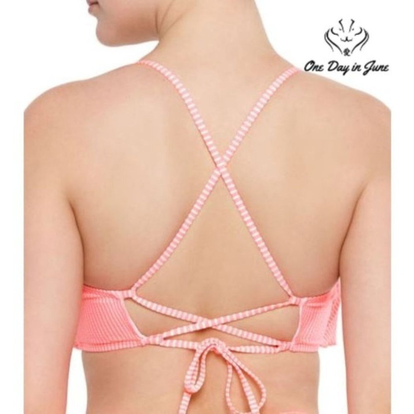Arizona Jean Co. Seersucker Striped Flounce Bikini Top Size L