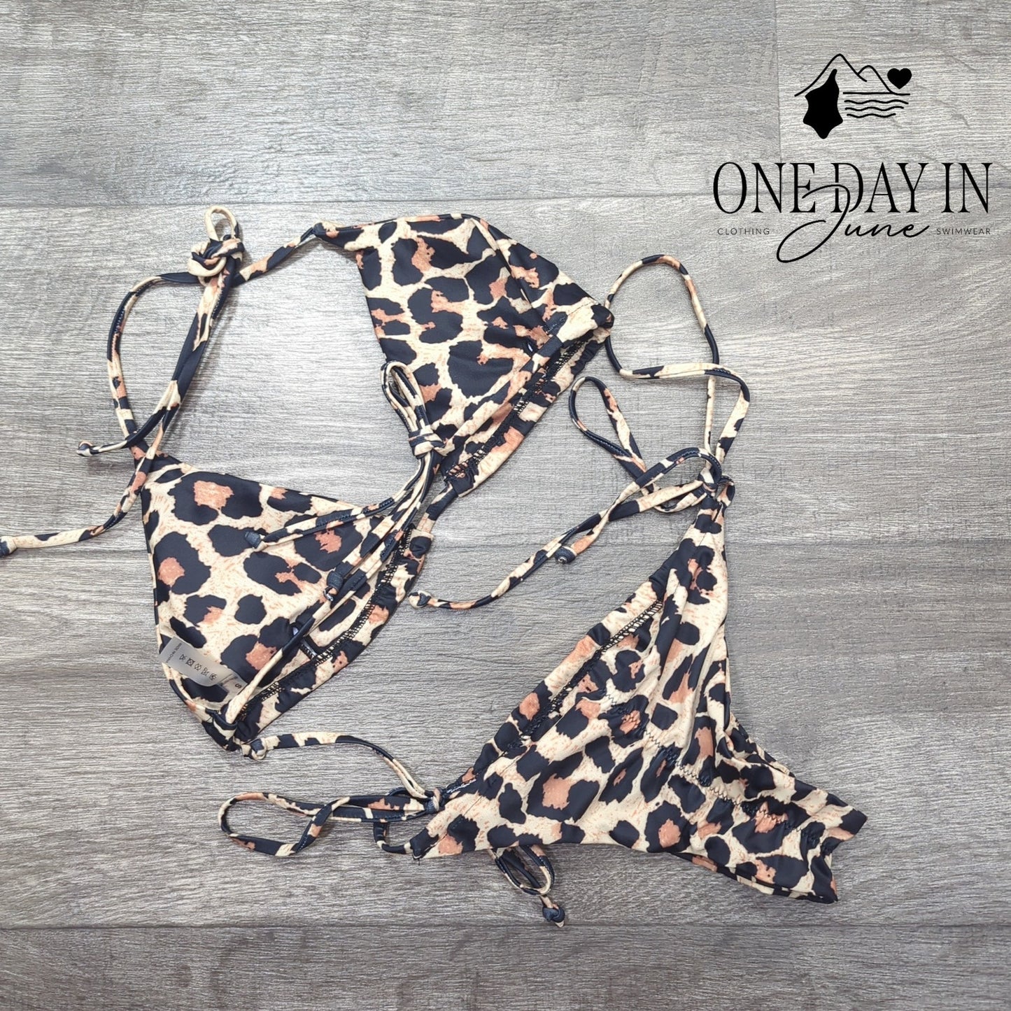 CharmLeaks Leopard Triangle Tie Side Ruched Bikini Swimsuit Size S