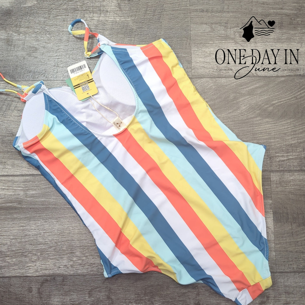 Shekini Retro Striped High Cut Low Back One Piece Swimsuit NWT Size L