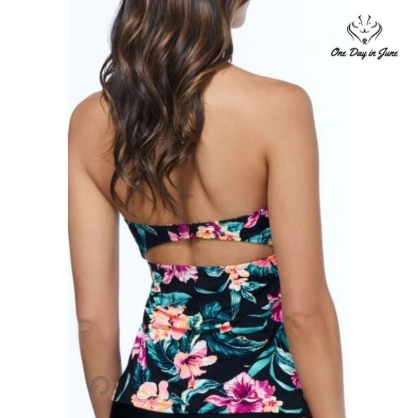 Ambrielle Smocked Floral Tankini Top Size S