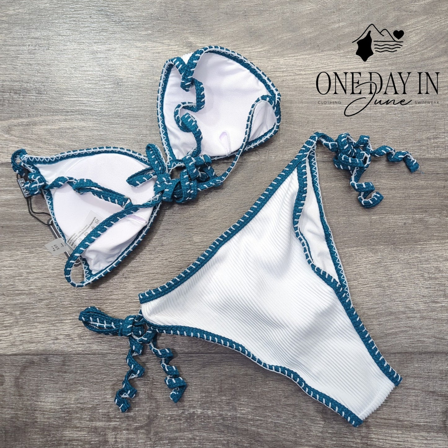 Zaful Textured Triangle Tie Side Bikini Swimsuit Size S