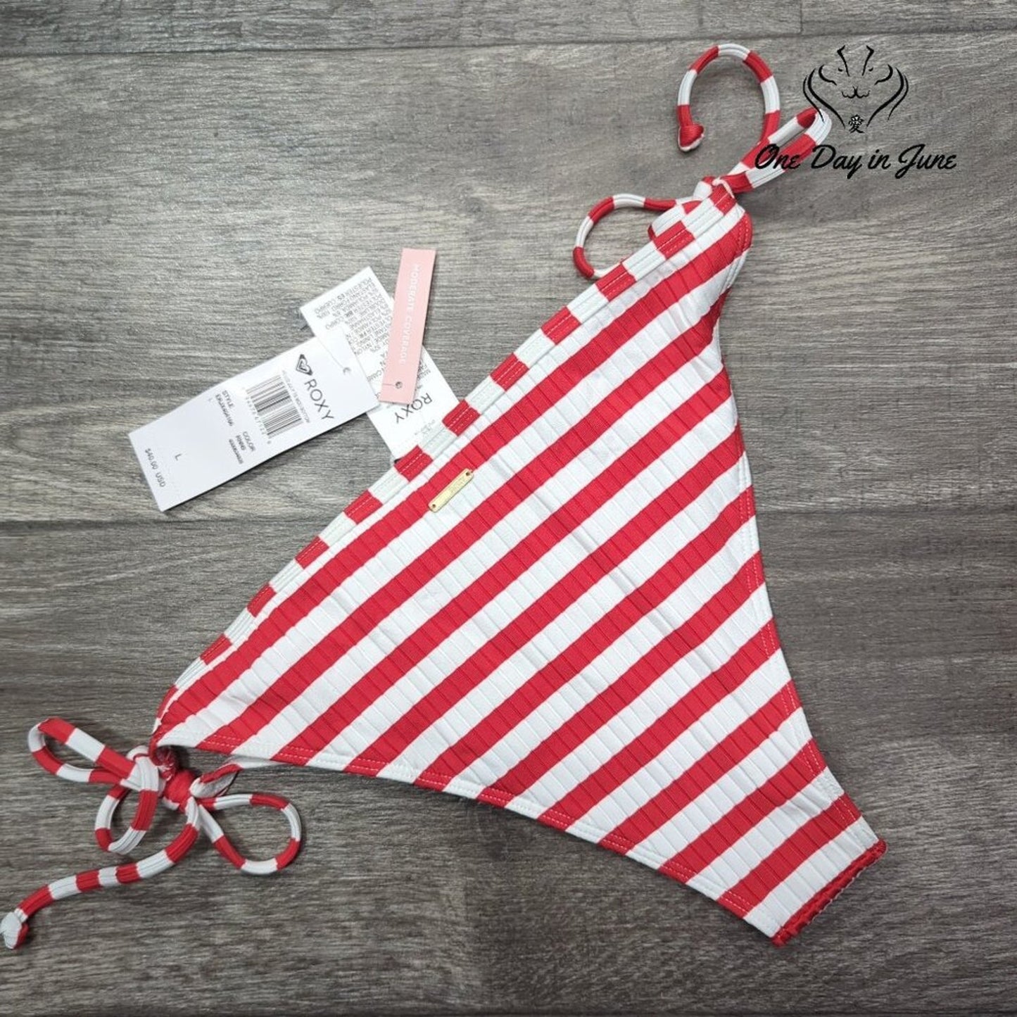 Roxy Hello July Tie Side Moderate Bikini Bottom Size L