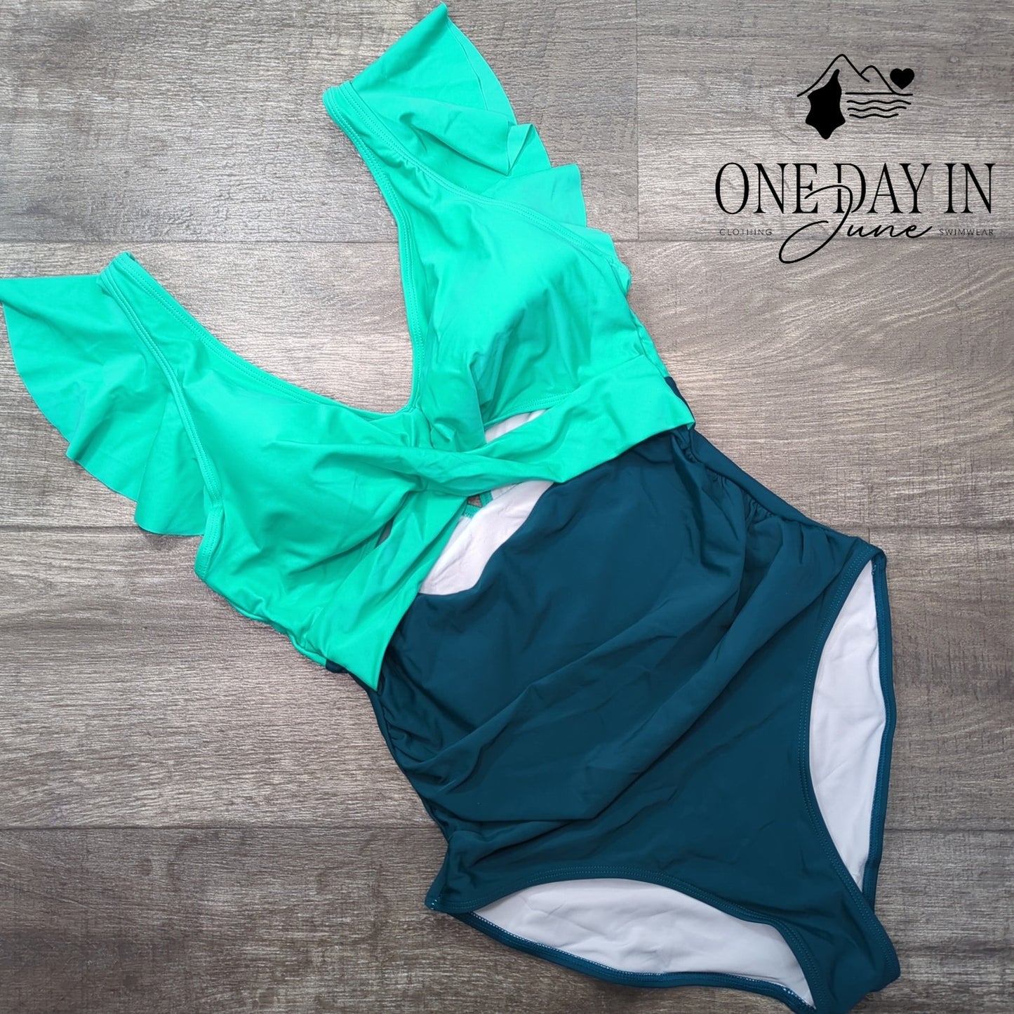 B2Prity Cross Front Cut Out Ruffle Shoulder One Piece Swimsuit Size M