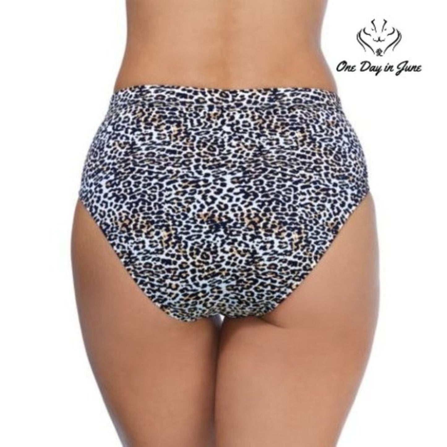 Ambrielle Ribbed Animal High Waist Bikini Bottom Size M