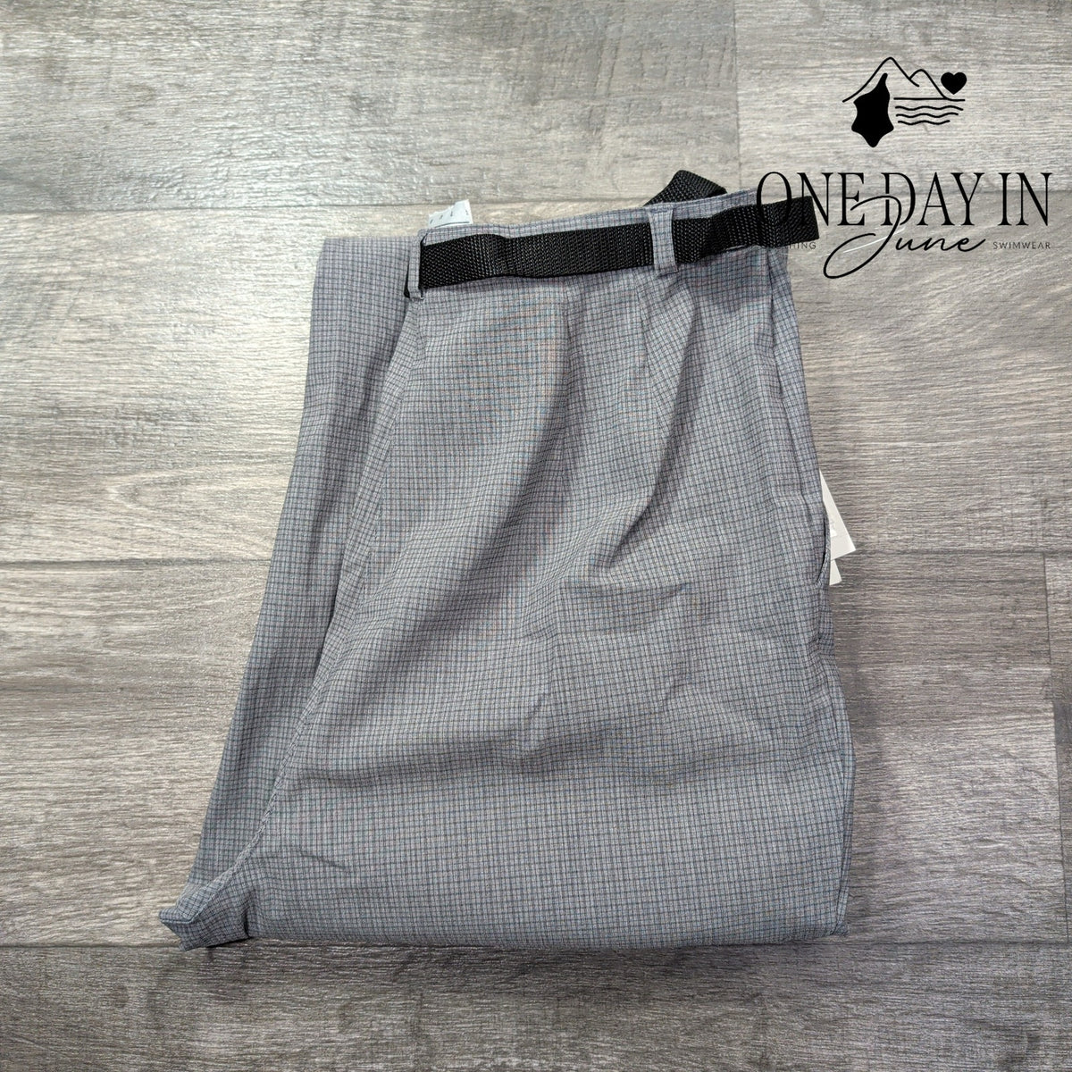 Norton McNaughton Womens Belted Straight Leg Dress Pants Gray Check NWT Size 12