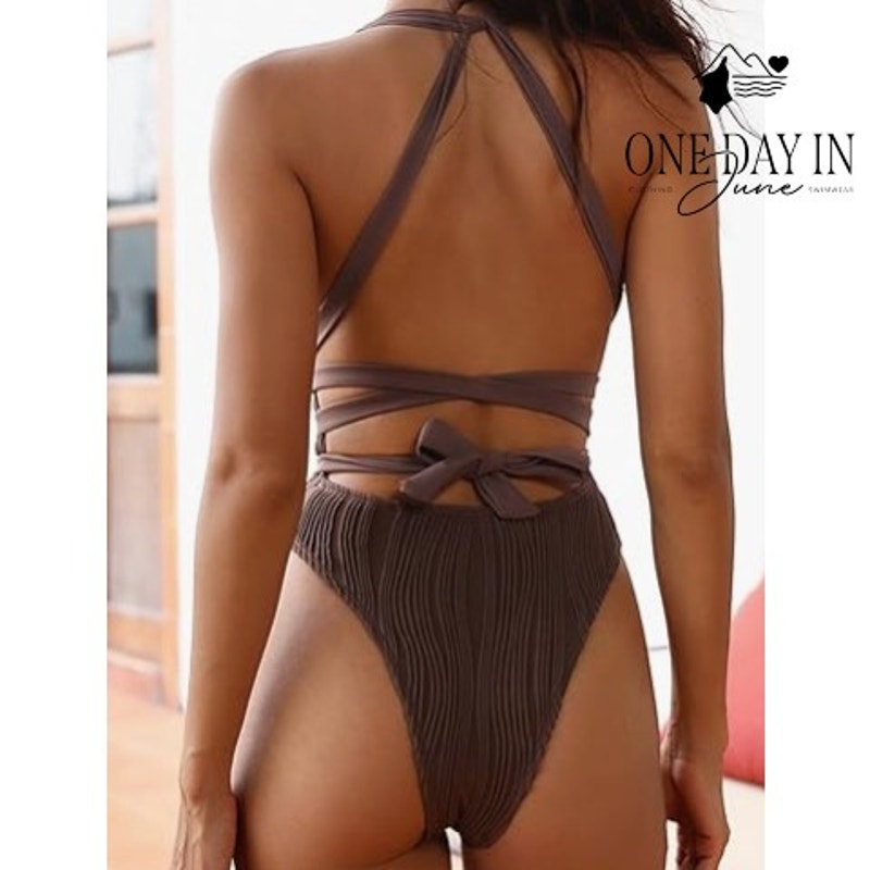 Zaful Deep V Tie Wrap One Piece Swimsuit Size M