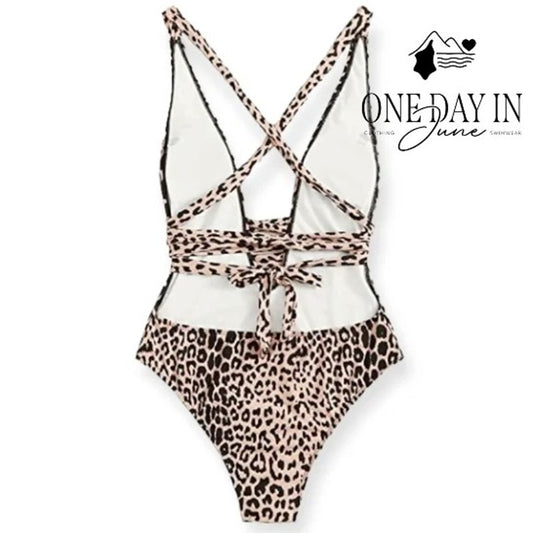 Lilosy Deep V Tie Wrap One Piece Swimsuit Size XL