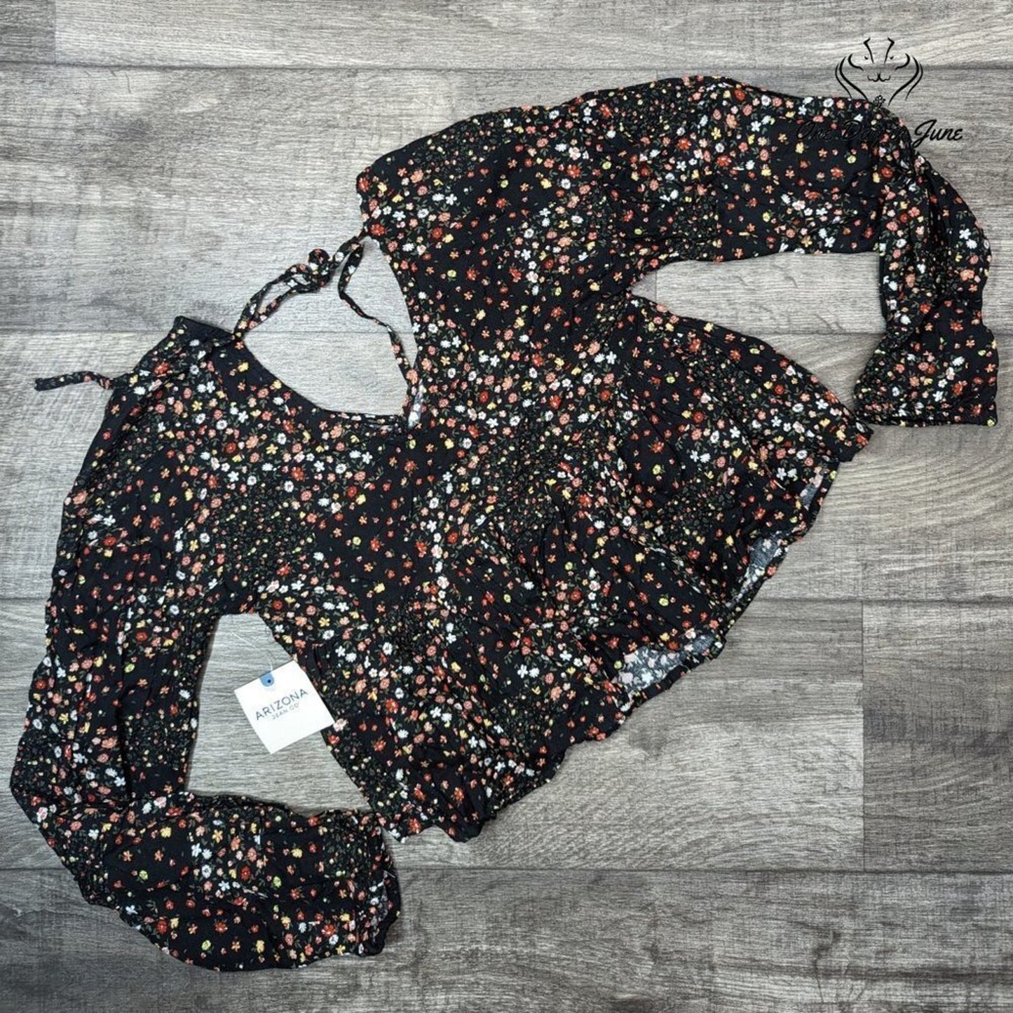 Arizona Jean Co. Black Patch Long Sleeve Blouse Size XS