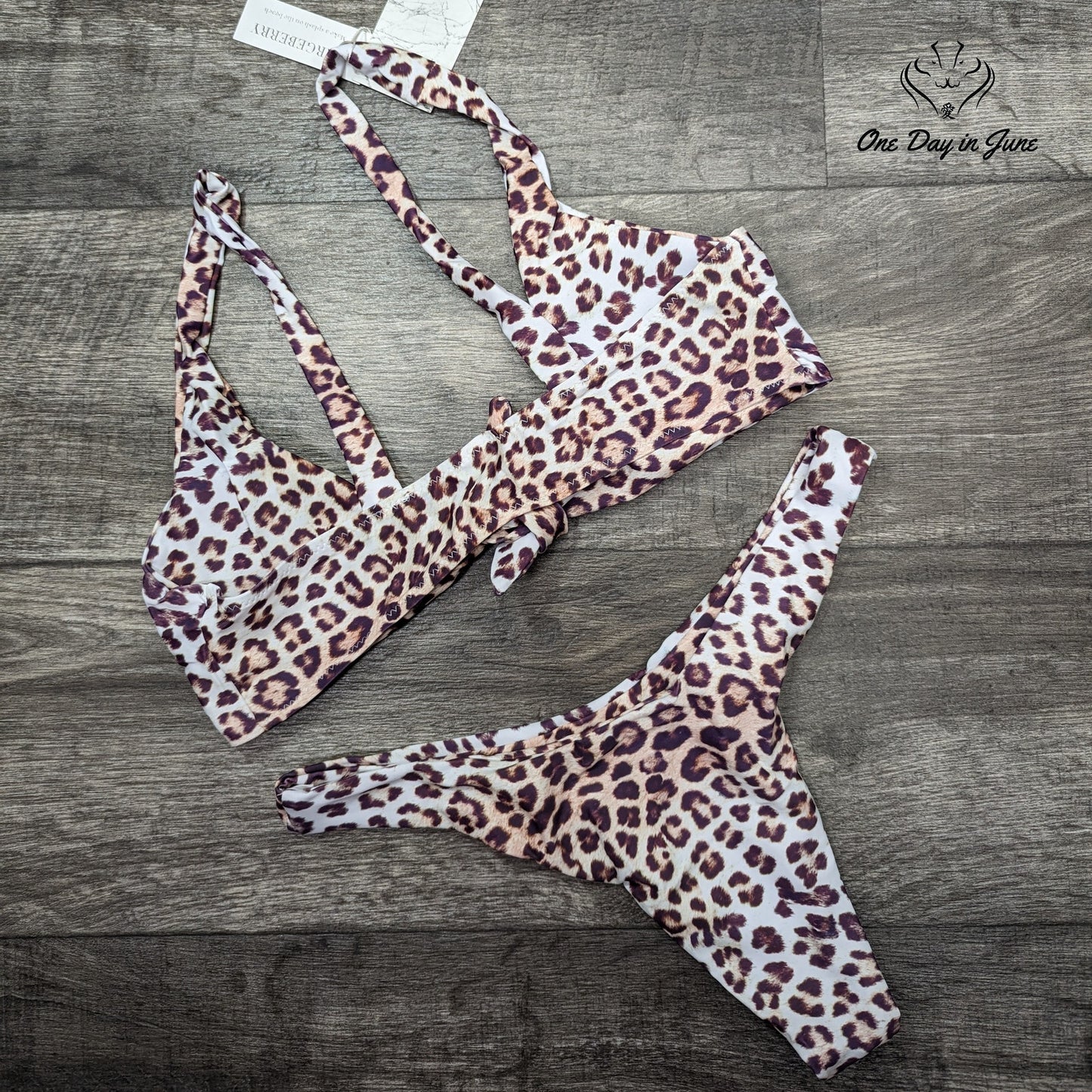 Largeberry Leopard Print Tie Front Bikini Size L