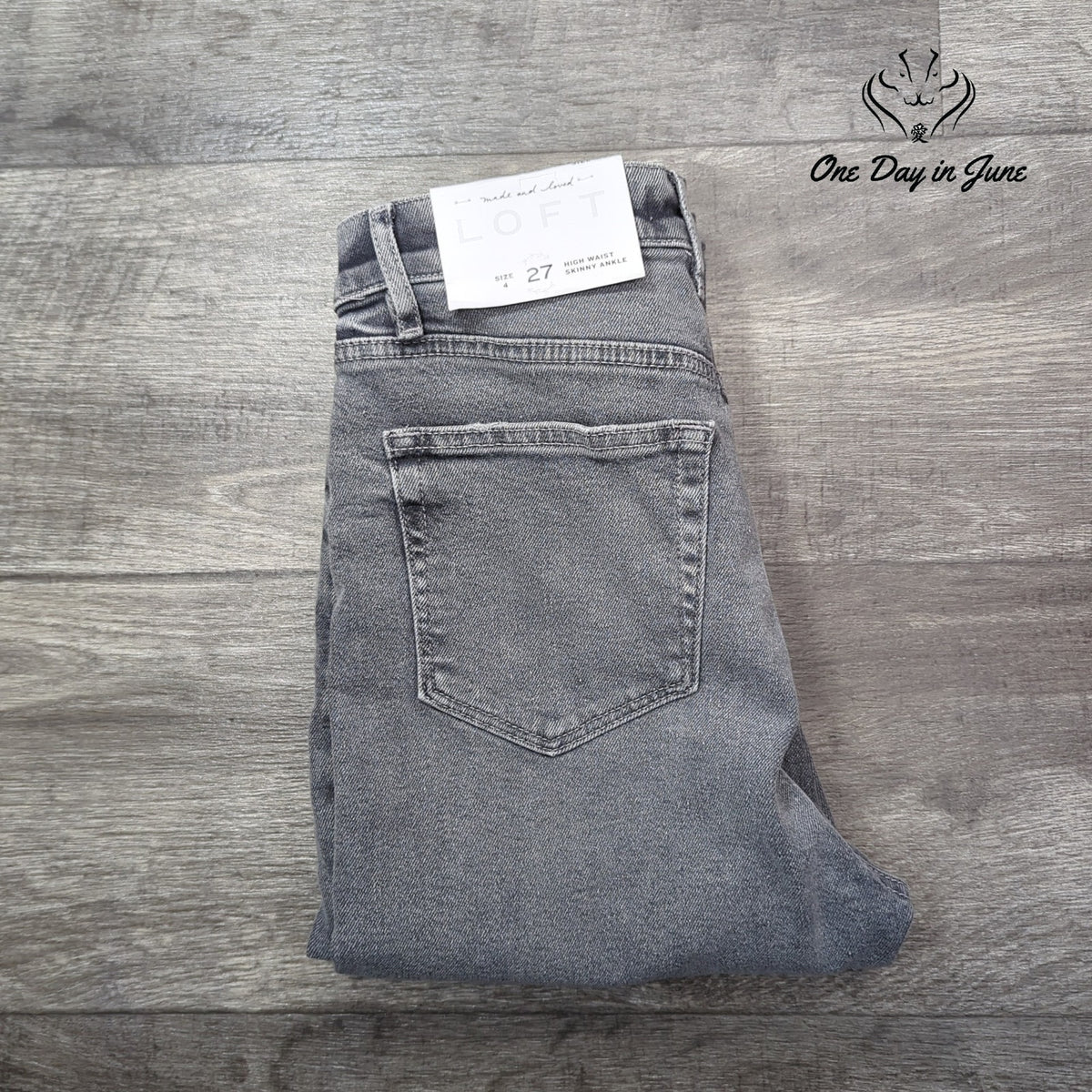 Loft High Waist Skinny Ankle Jeans Gray Distressed Raw Hem NWT Size 4