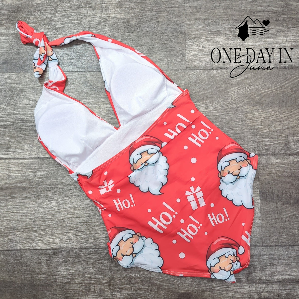 CharmLeaks Christmas Santa Ho Ho Halter One Piece Swimsuit Size m