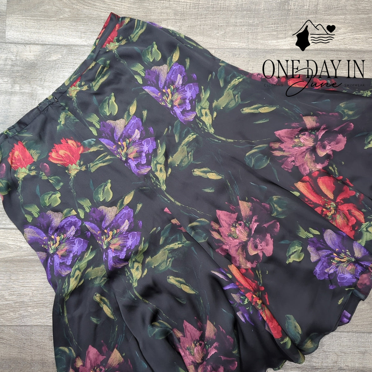 Lauren by Ralph Lauren Floral Silk Layered Midi Skirt Black NWT Size 16
