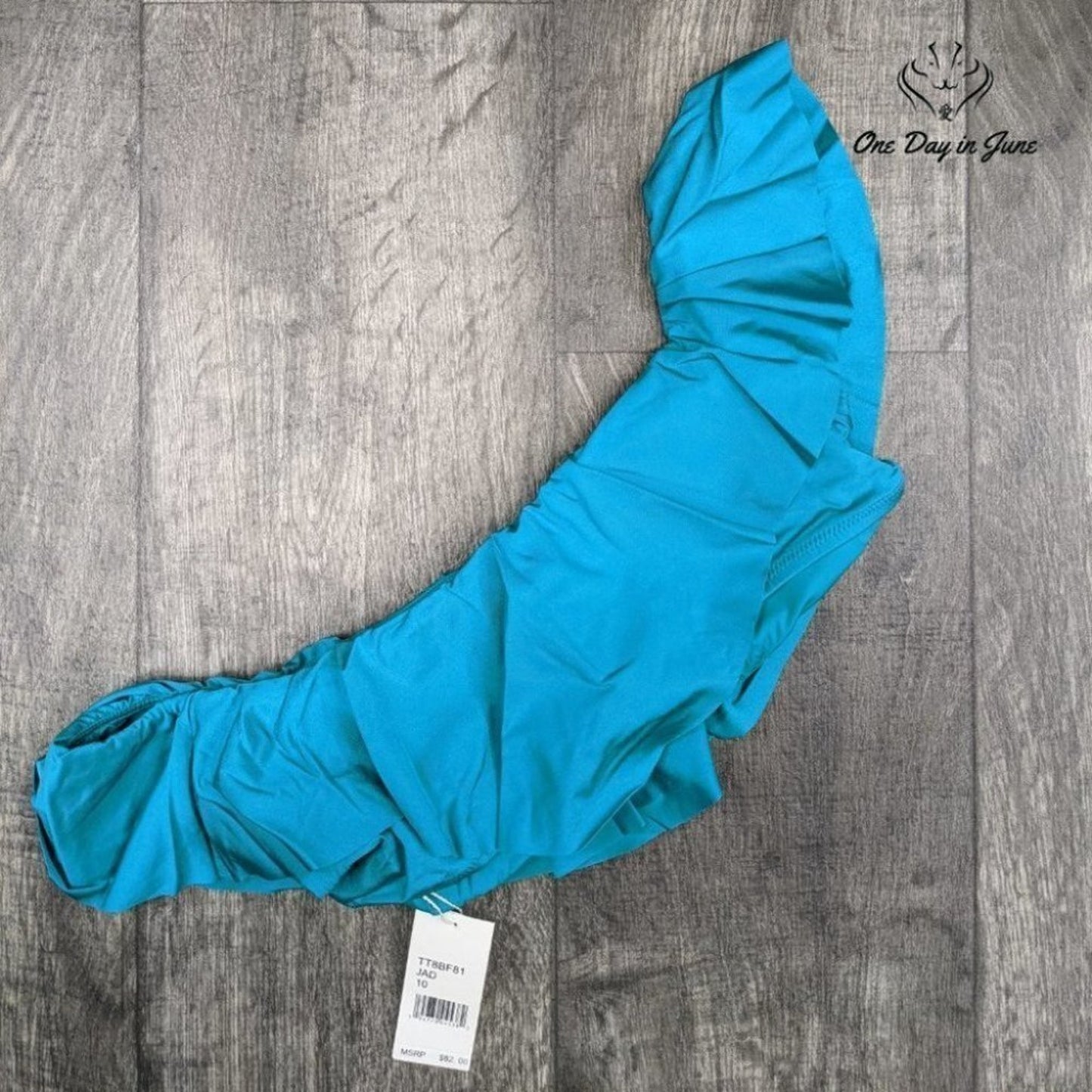 Trina Turk Off Shoulder Ruffle Bandeau Bikini Swimsuit Top Size 10