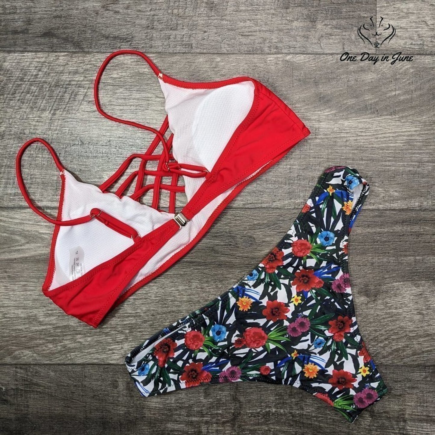 Shekini Floral Print Strappy Low Rise Bikini Swimsuit Size XL