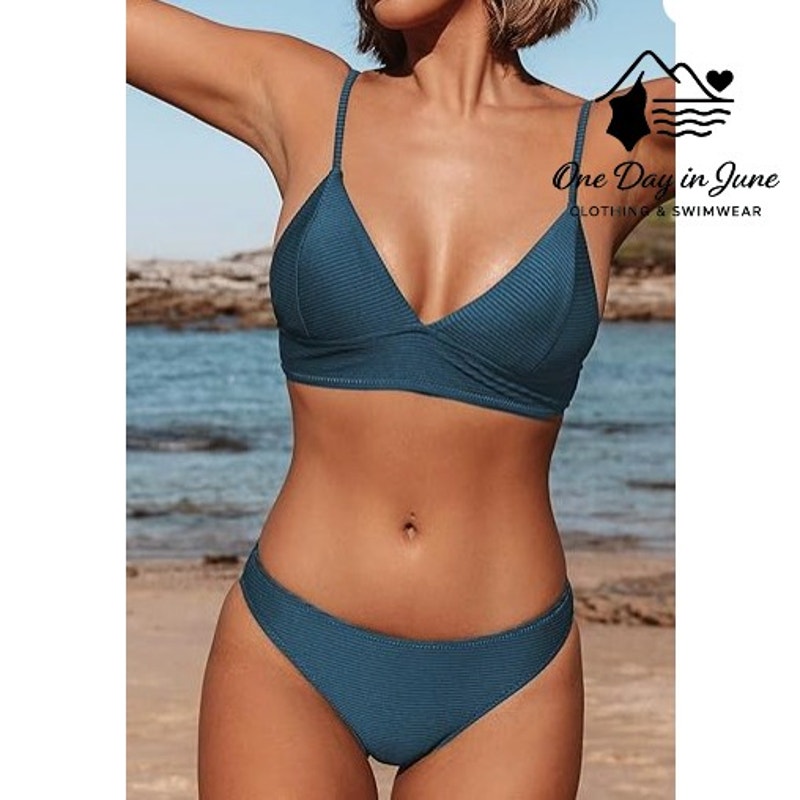 Cupshe Ribbed Moderate Bikini Swimsuit Size M