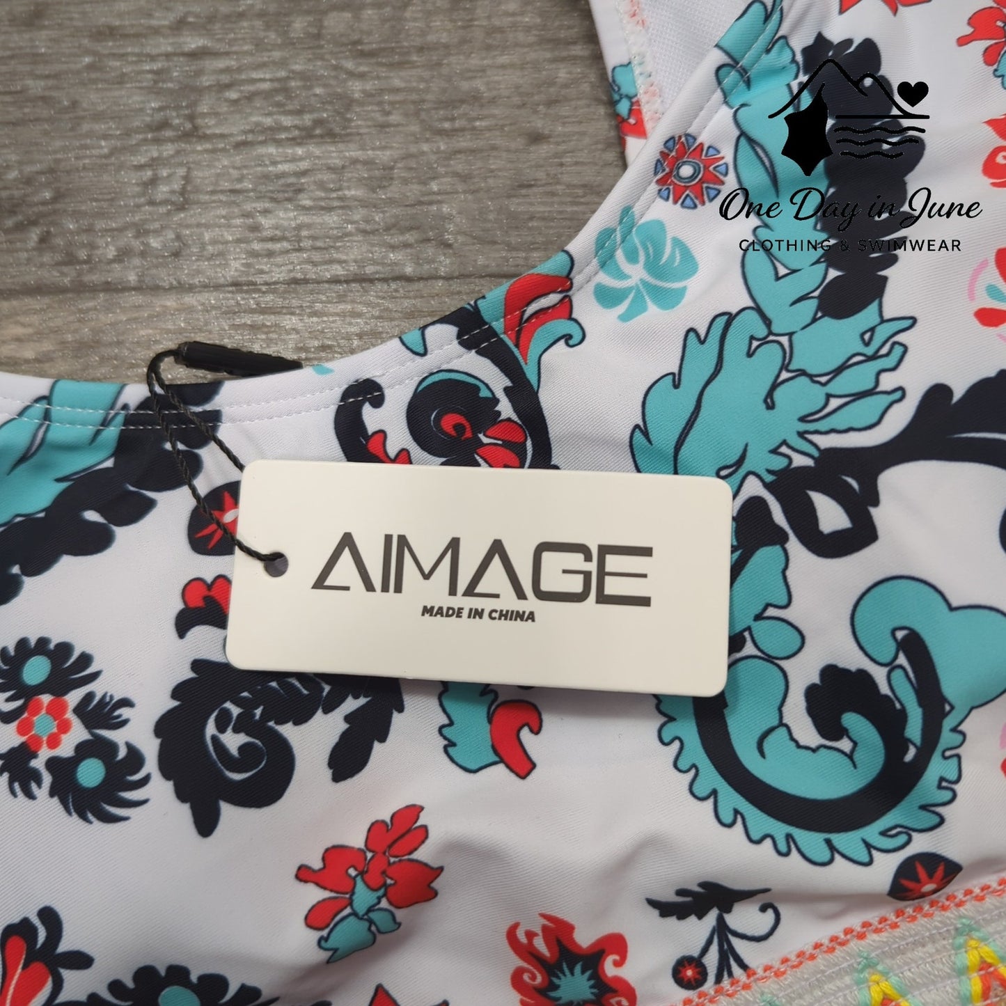 Aimage Crop Top Embroidered Edge Bikini Swimsuit Size M