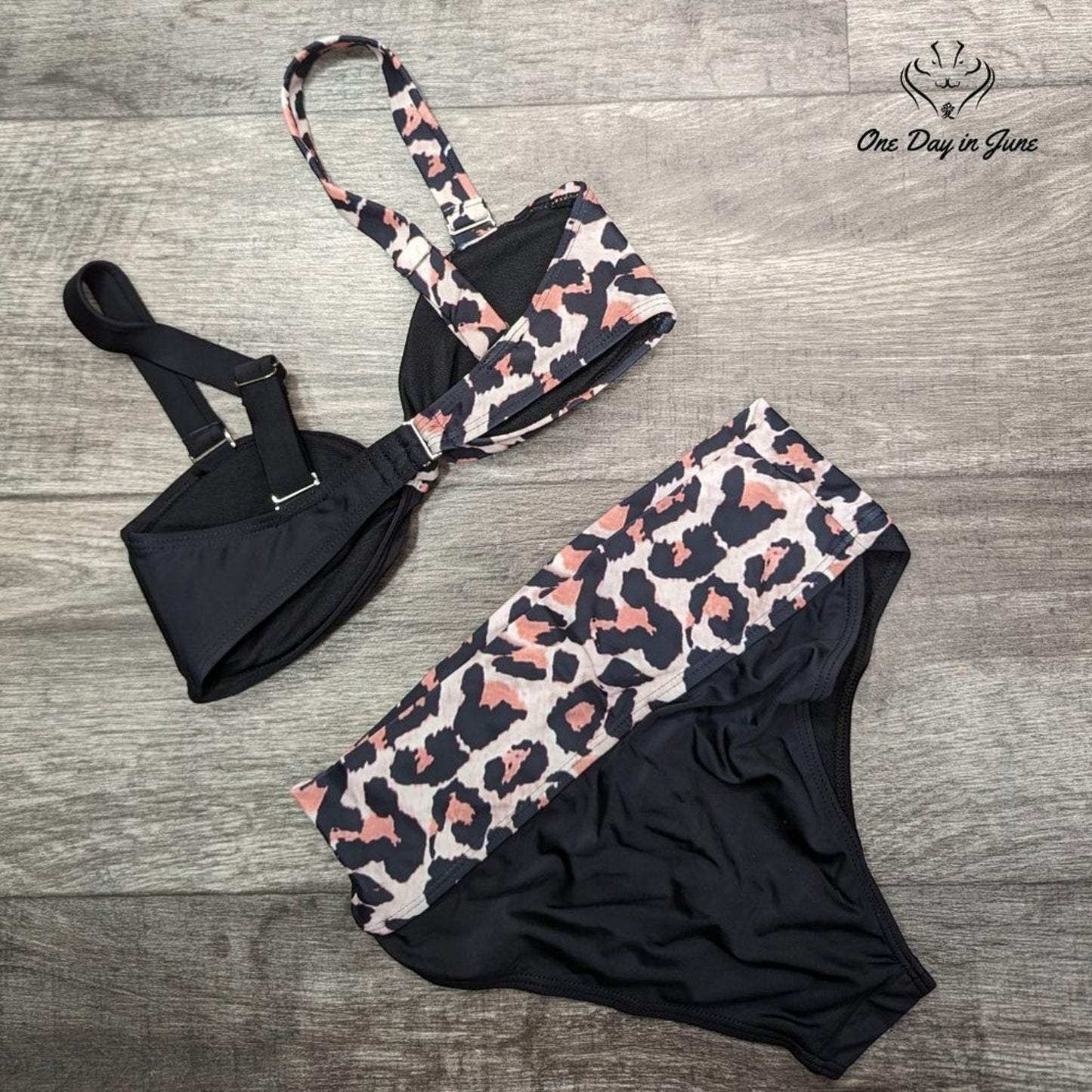 ODIJ Colorblock Leaopard Bikini Swimsuit Size S