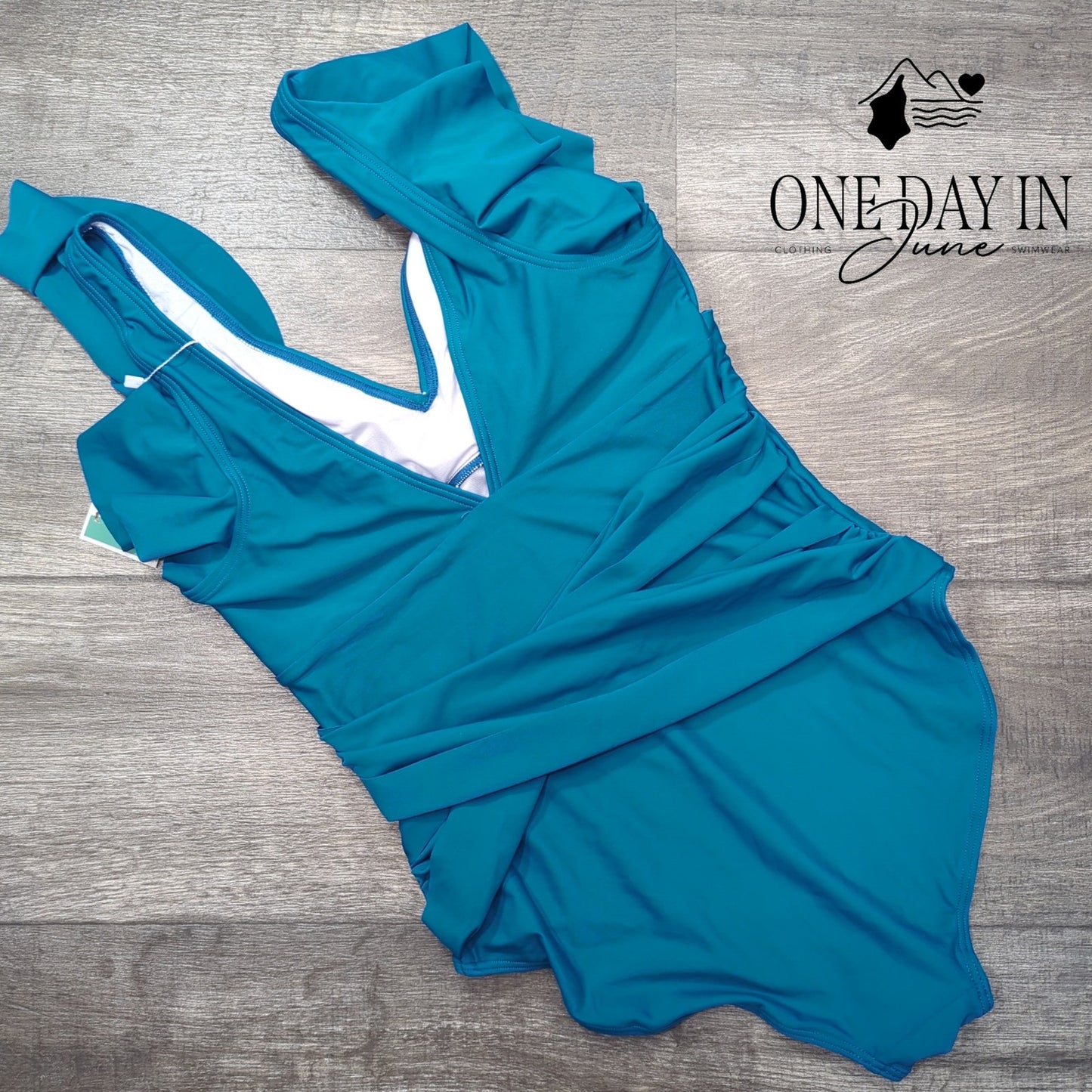 B2Prity Ruffle Cutout V Neck One Piece Swimsuit Teal NWT Size M