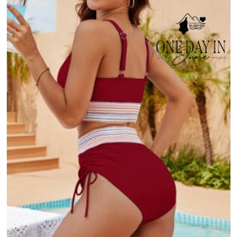 Blooming Jelly Embroidered Band Ruched Tie Side Bikini Swimsuit Size L