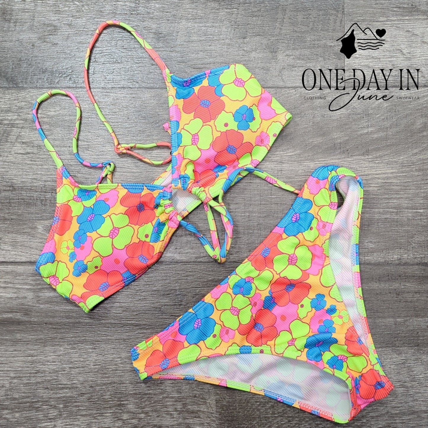 CharmLeaks Ribbed Floral Bikini Swimsuit Size XS