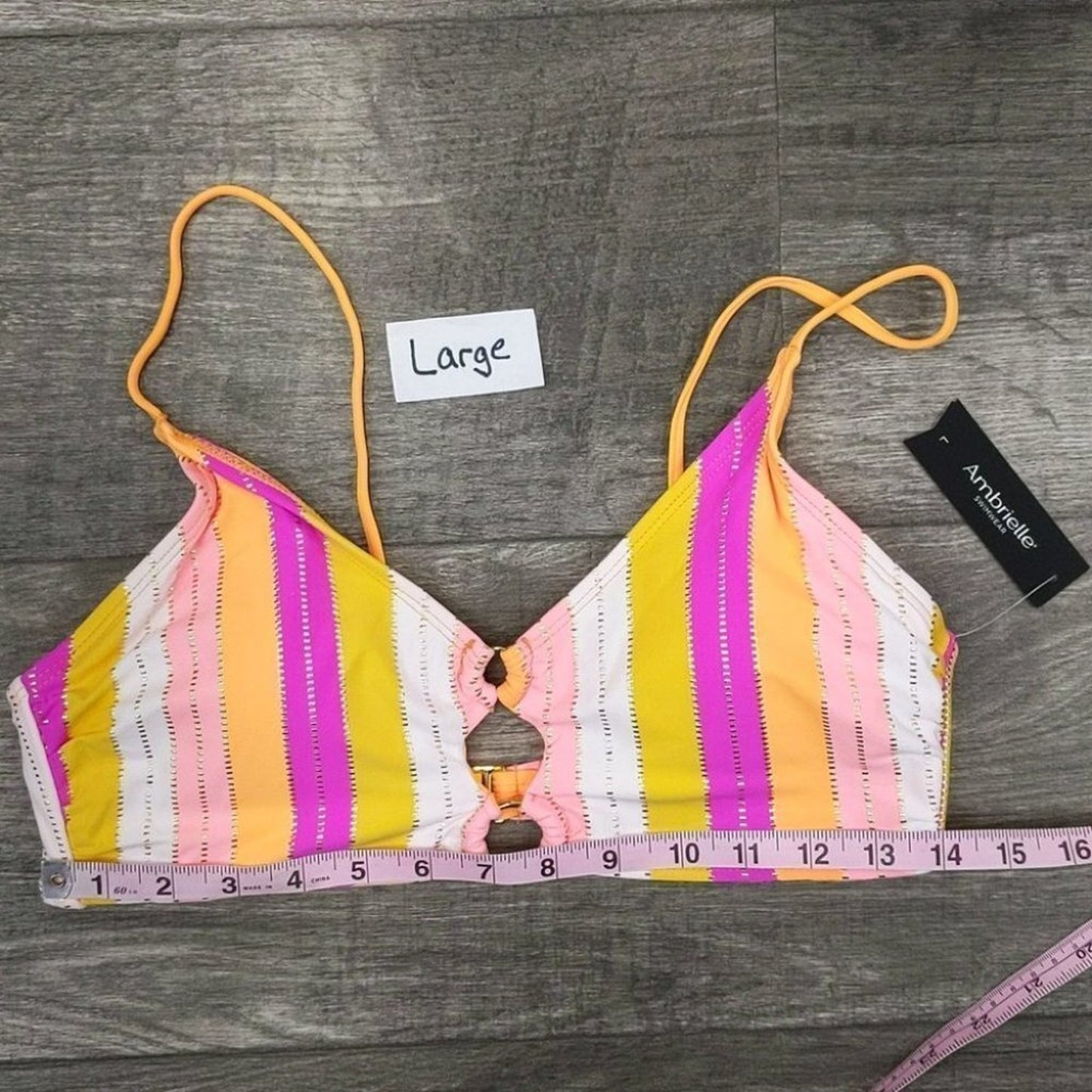 Ambrielle Striped Bralette Bikini Top Size L
