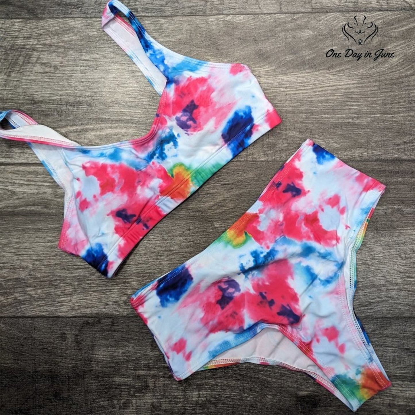 Adisputent Tie Dye Crop Top Bikini Swimsuit Size S