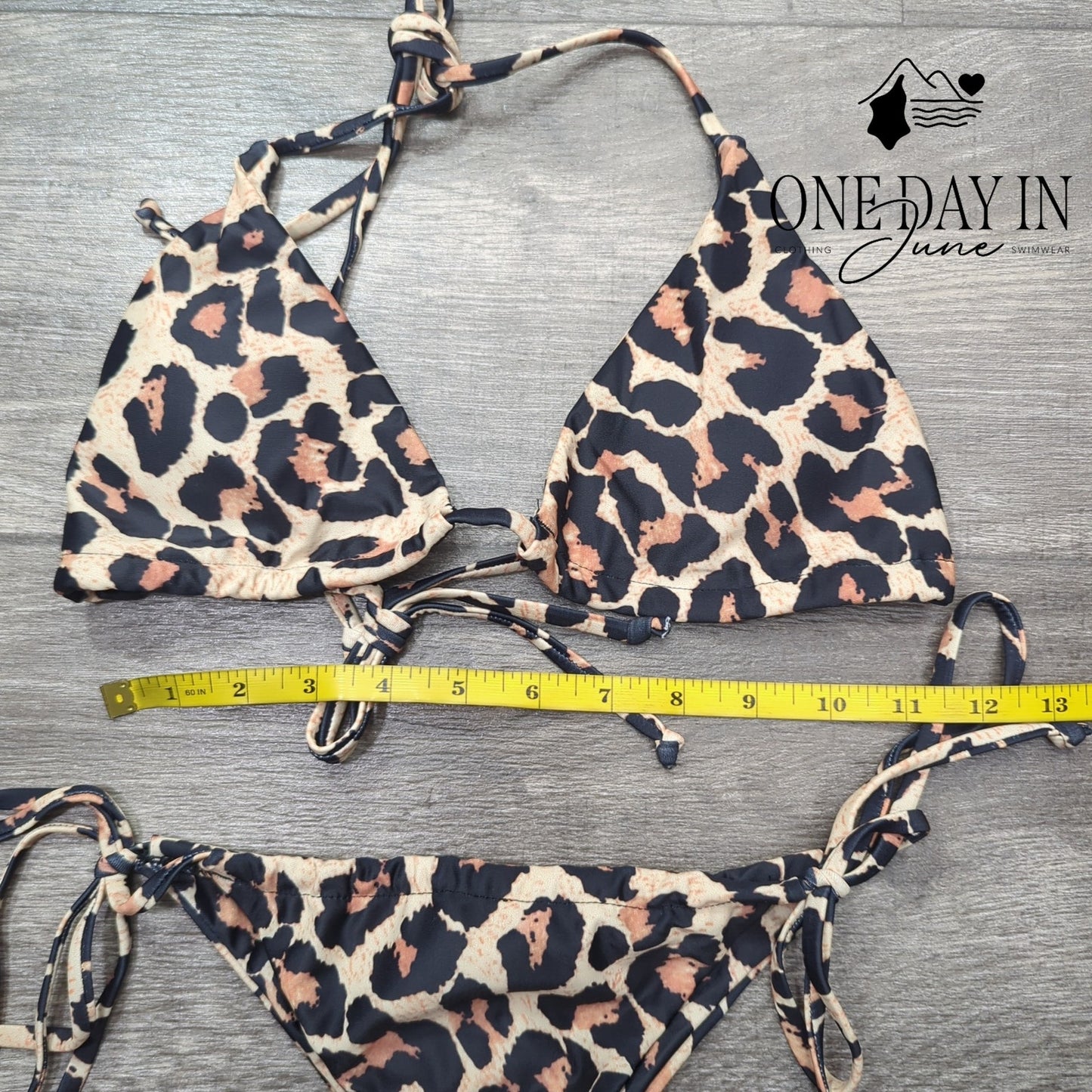 CharmLeaks Leopard Triangle Tie Side Ruched Bikini Swimsuit Size S