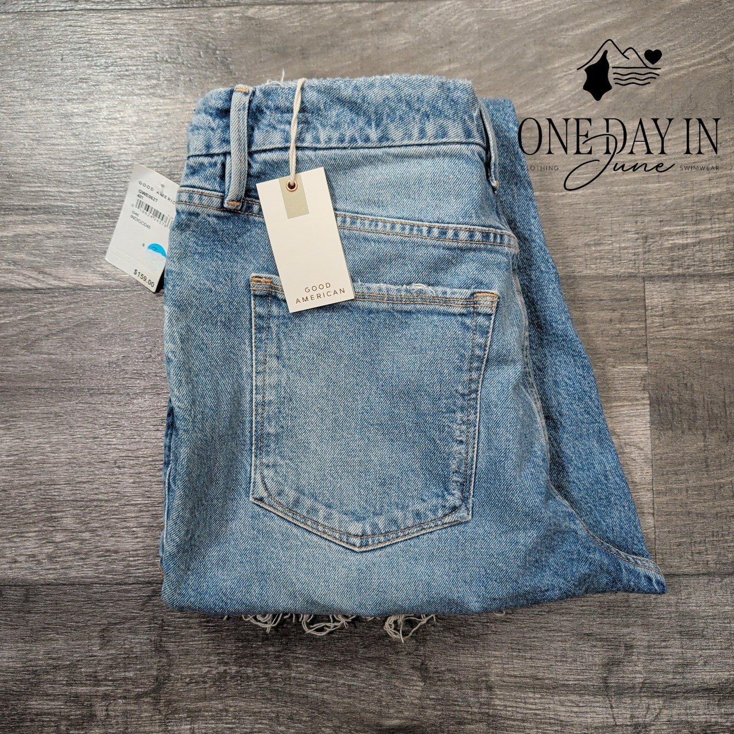 Good American Distressed Raw Hem Jeans Indigo046 NWT $159 Size 6