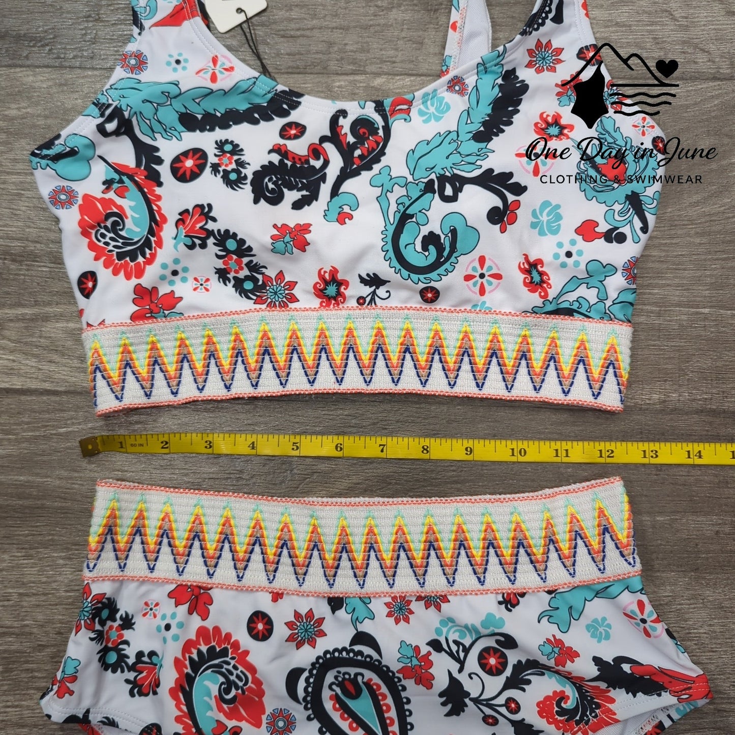 Aimage Crop Top Embroidered Edge Bikini Swimsuit Size M