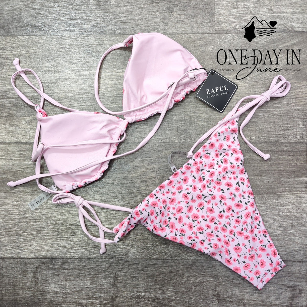 Zaful Floral Triangle Tie Side String Bikini Swimsuit Pink NWT Size M