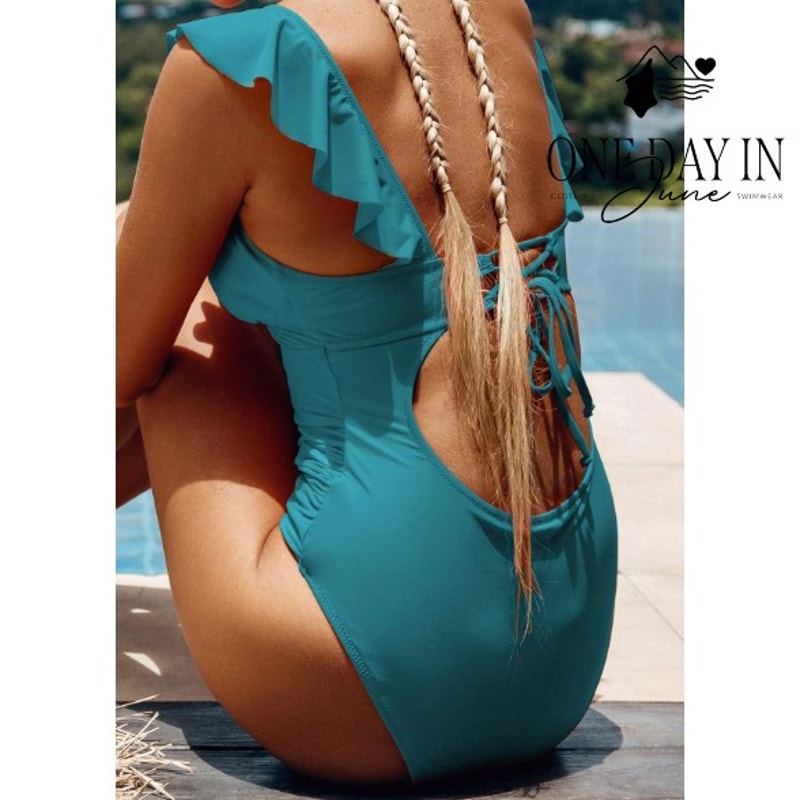 Cupshe Tie Back Ruffle Tummy Control One Piece Swimsuit Size L