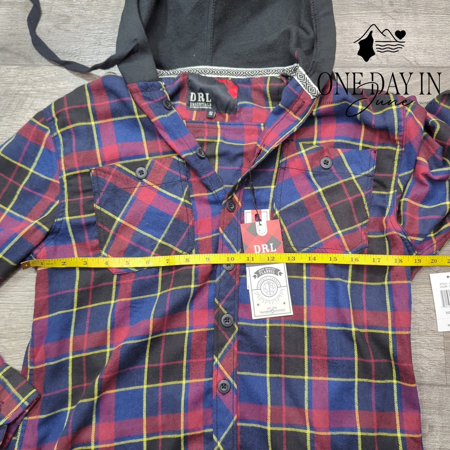 DRL Essentials Hooded Button Front Flanel Shirt Size S