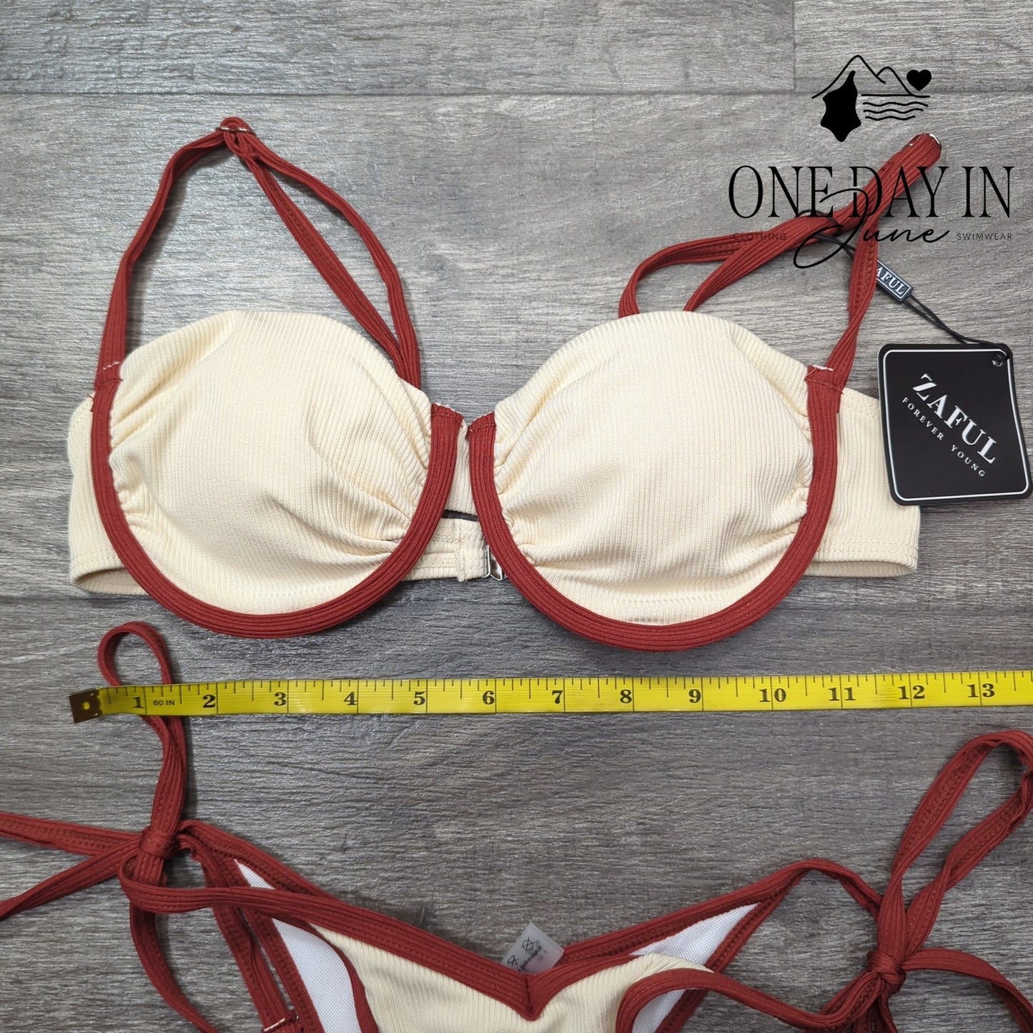 Zaful Ribbed Underwire Tie Side Bikini Swimsuit Size S