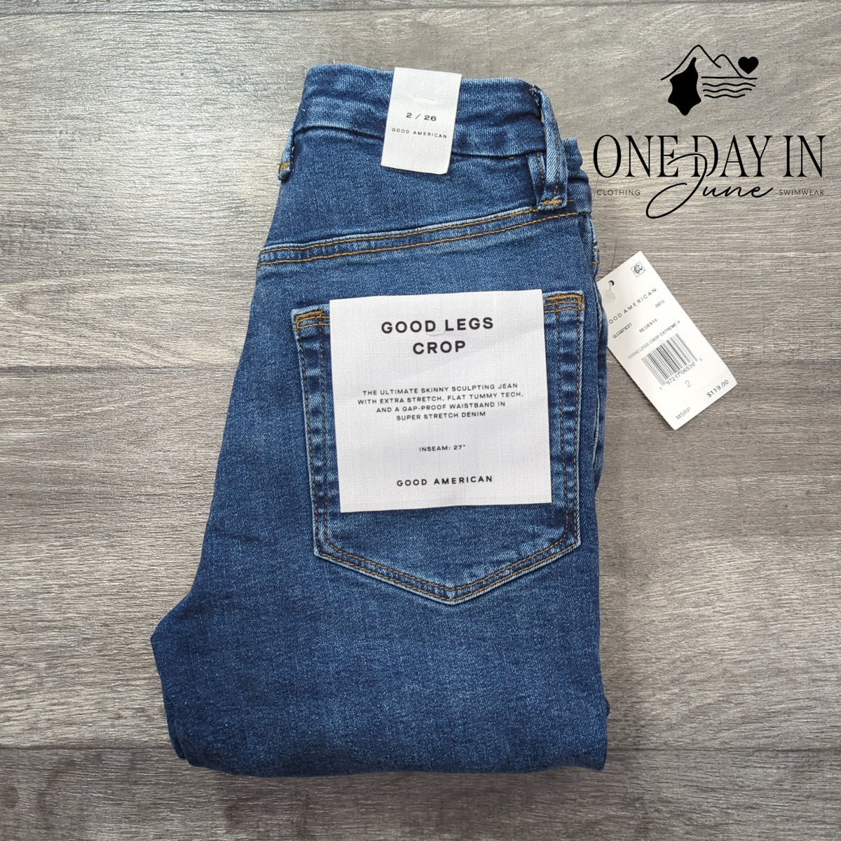Good American Good Legs Crop Extreme V Skinny Jeans Blue NWT Size 2