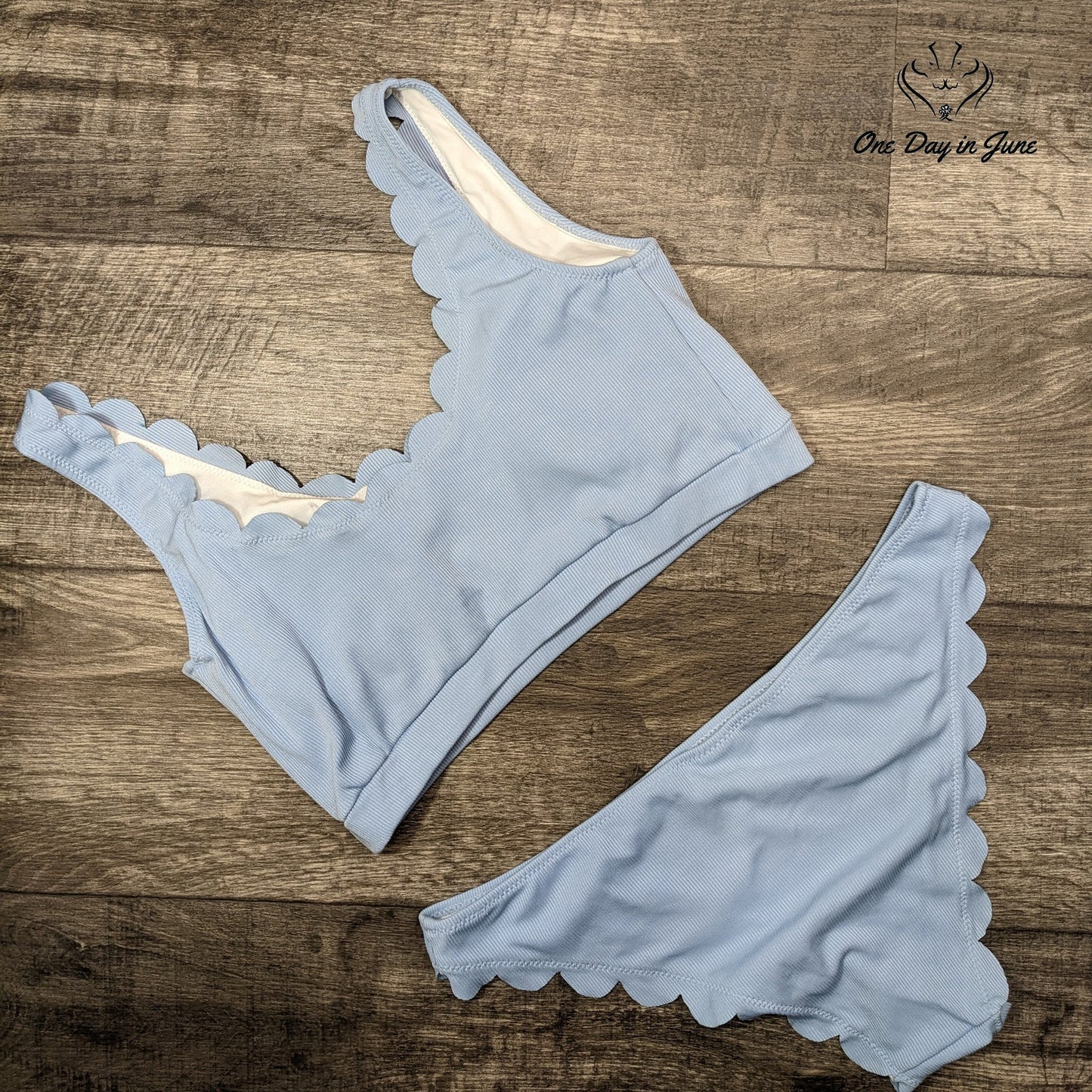 KmaiSchai Ribbed Scalloped Scoop Neck Bikini Swimsuit Size XL