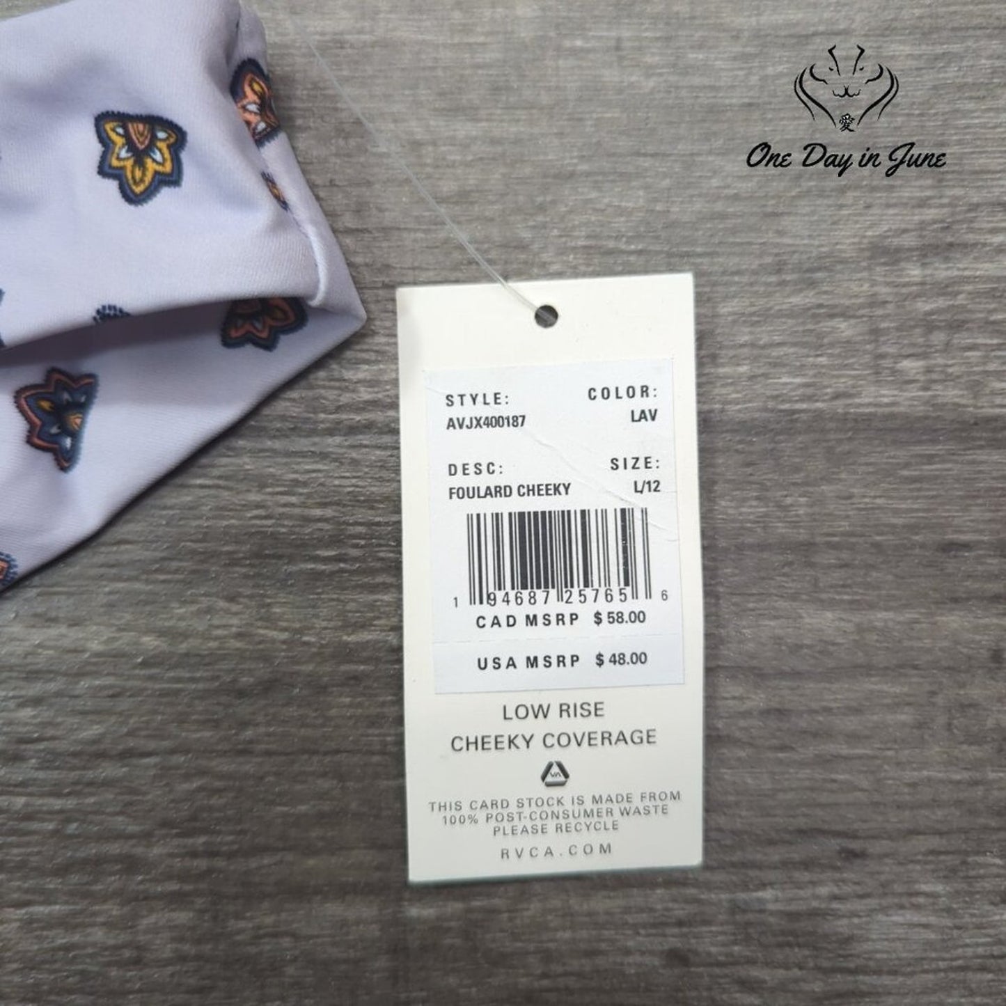RVCA Foulard Cheeky Bikini Bottom Size L